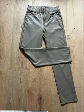 American Eagle Outfitters Straight Leg Faux Leather Pants in Olive Gray